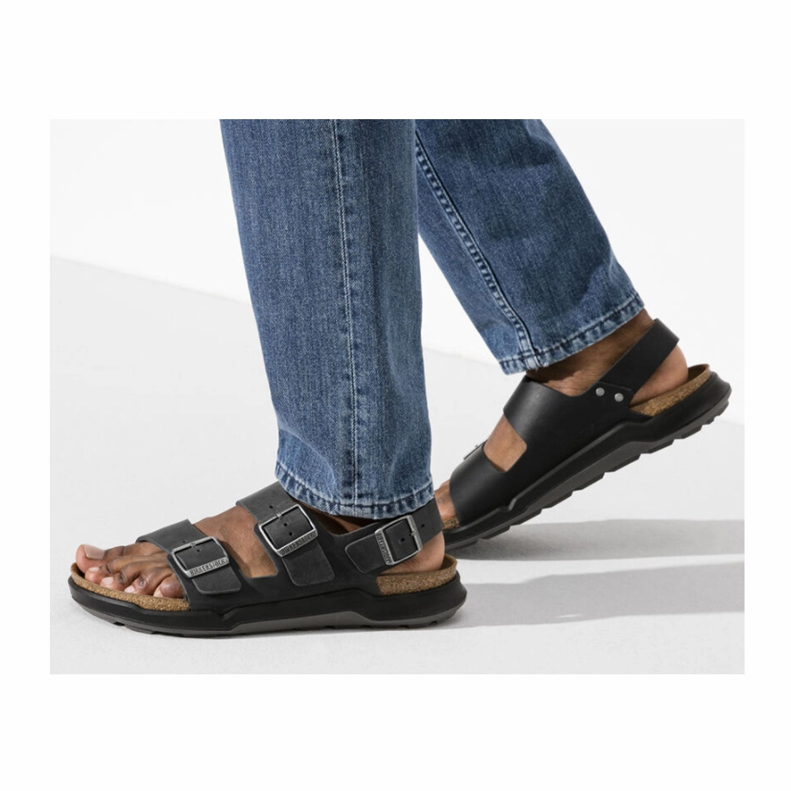 Wearable All Day Anti Slip Pattern Birkenstock Milano Rugged Backstrap Sandal (Men) - Black Oiled Leather