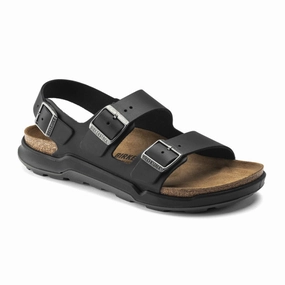 Birkenstock Milano Rugged Backstrap Sandal (Men) - Black Oiled Leather Waterproof Seam Padded Heel