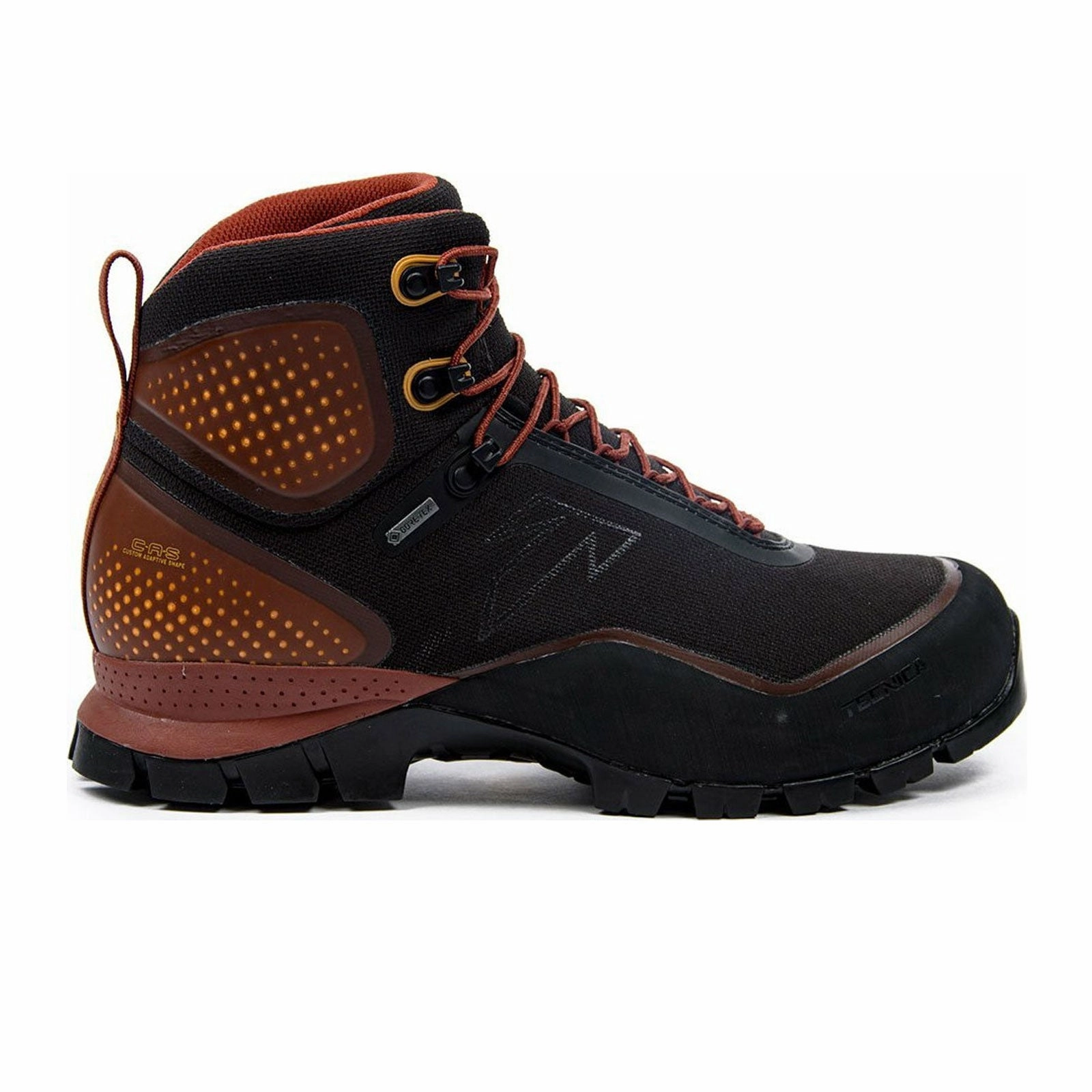 Family Fit Dual Density Outsole Tecnica Forge S GTX Mid Hiking Boot (Men) - Black/Orange