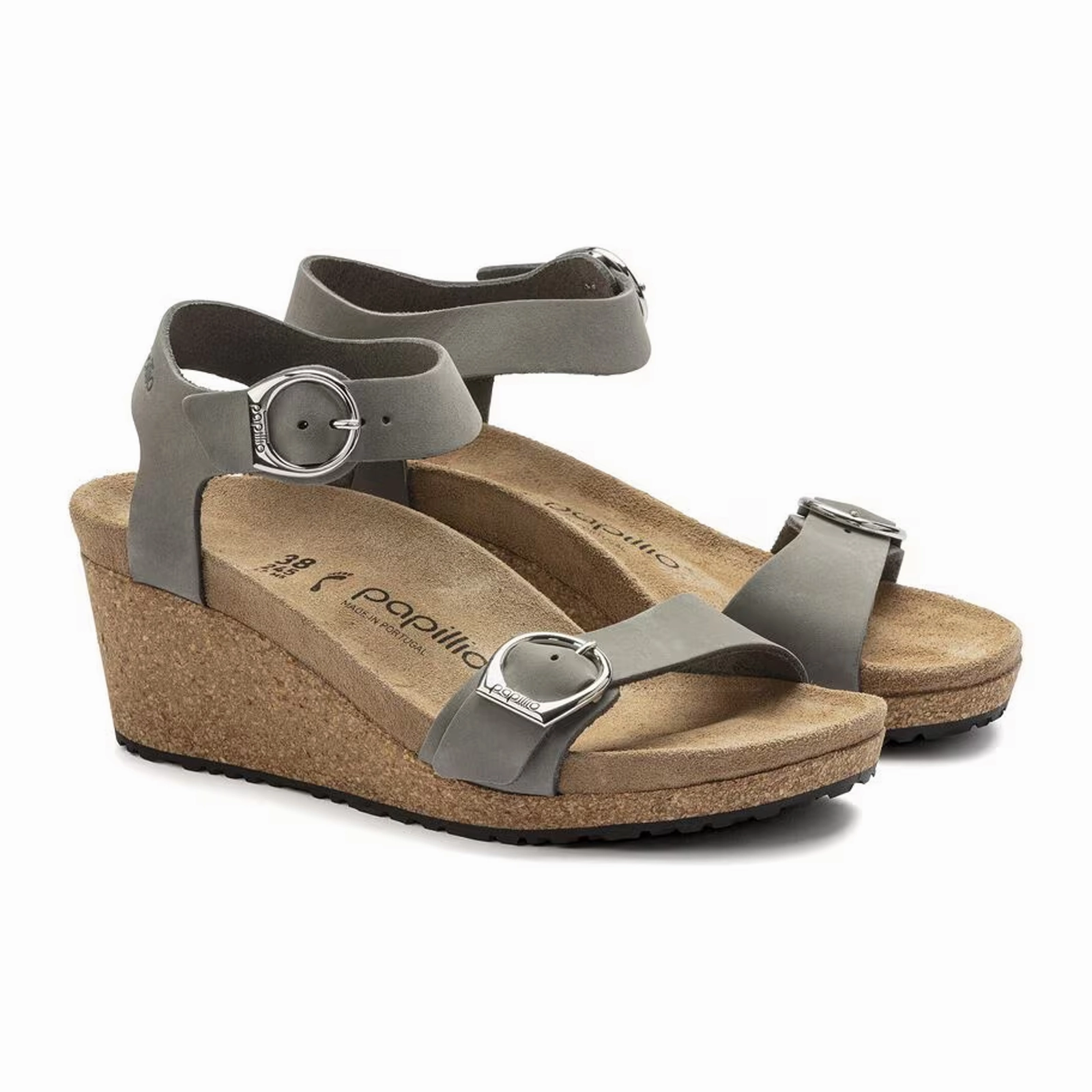 Birkenstock Soley Ring-Buckle Narrow Wedge Sandal (Women) - Dove Gray Nubuck Easy Adjust Vacation Trip