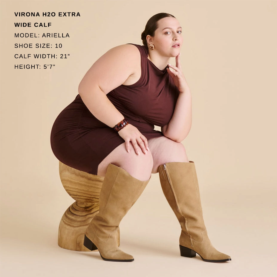 VIRONA H2O EXTRA WIDE CALF BOOTS DK TAUPE SUEDE Power Motion Bacterial Inhibition