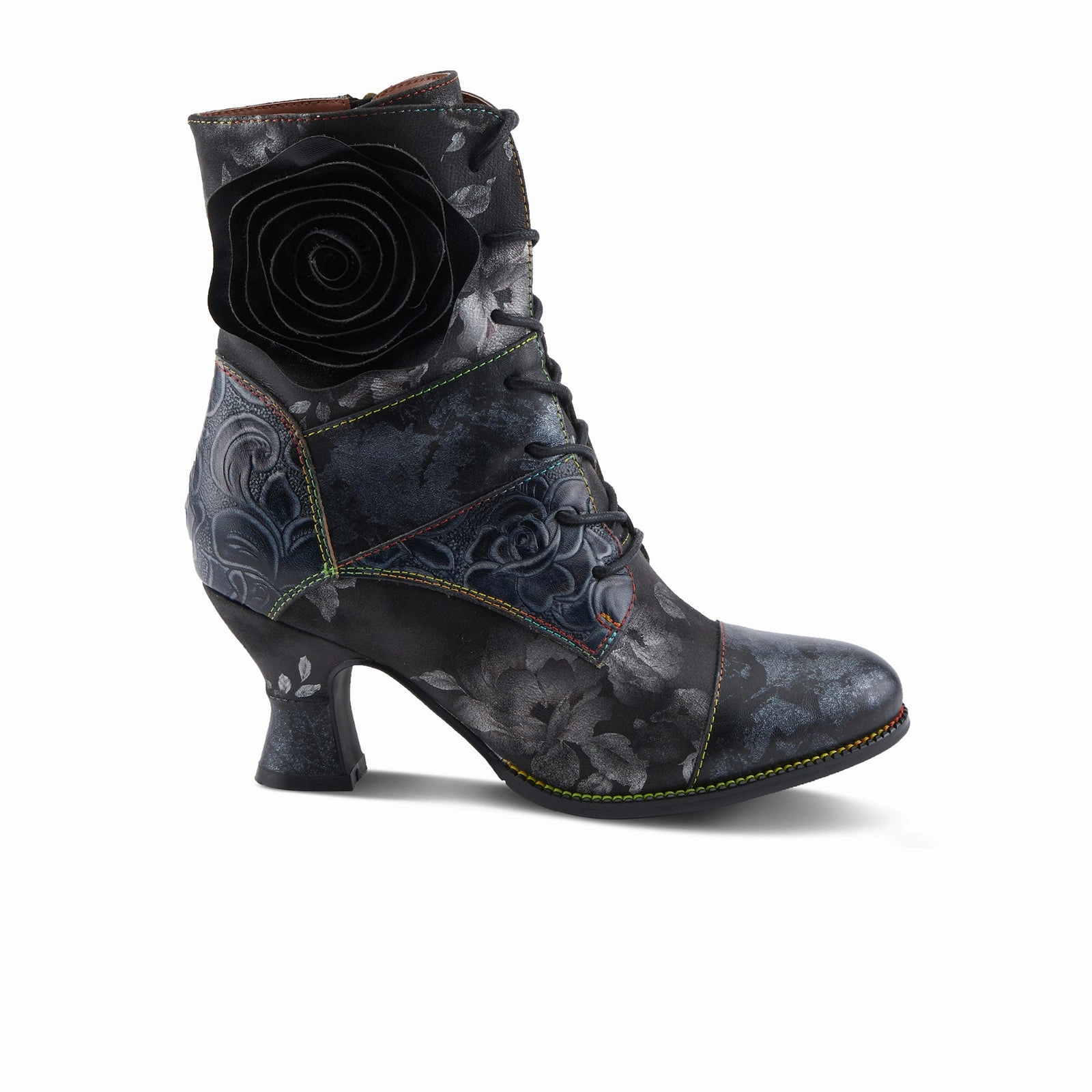 Cozy And Stylish Rugged Built City Walking L'Artiste Roselia Heeled Ankle Boot (Women) - Black Multi