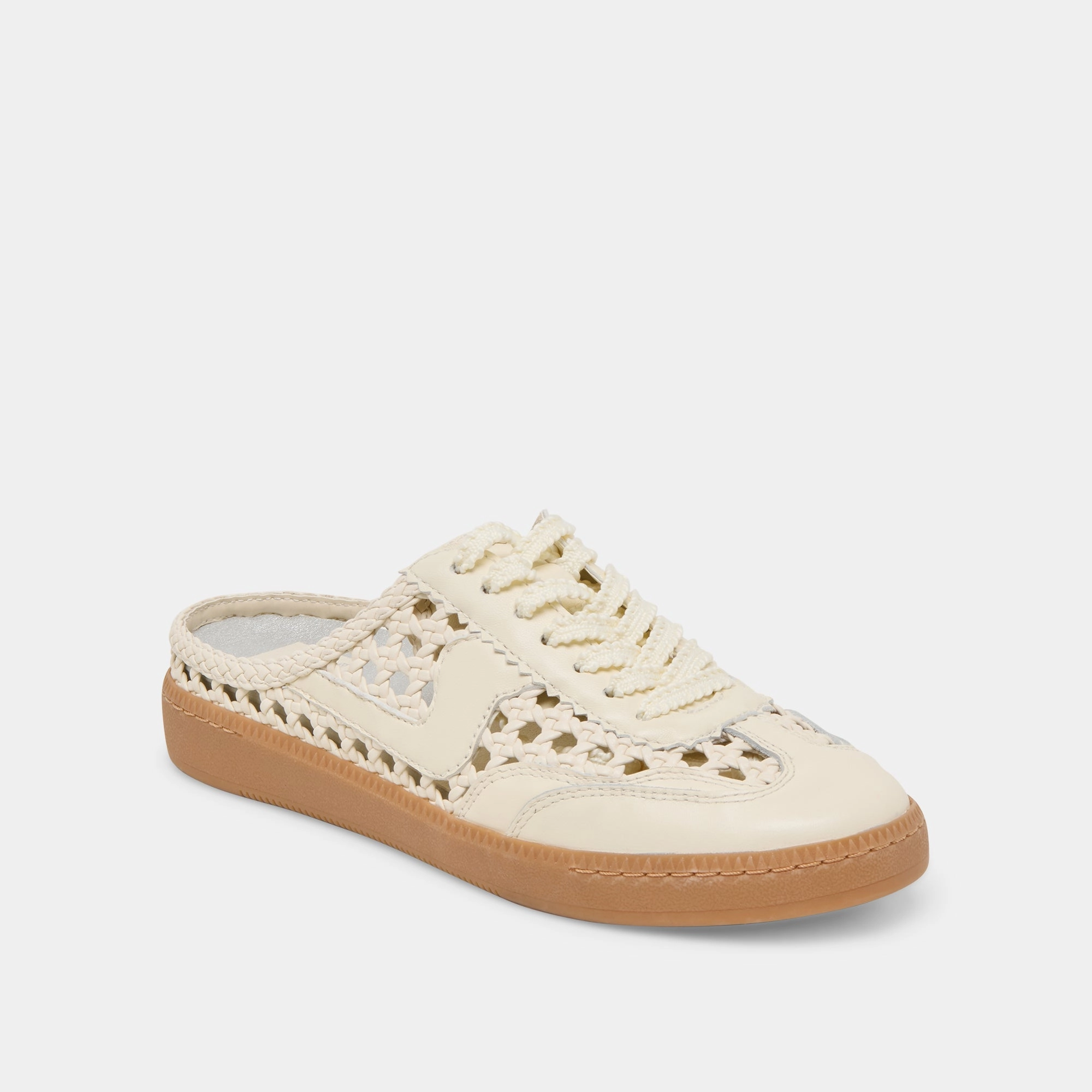 NOTICE SLIDE WOVEN SNEAKERS OFF WHITE WOVEN STELLA Cushion Lining Adjustable Hook and Loop Straps