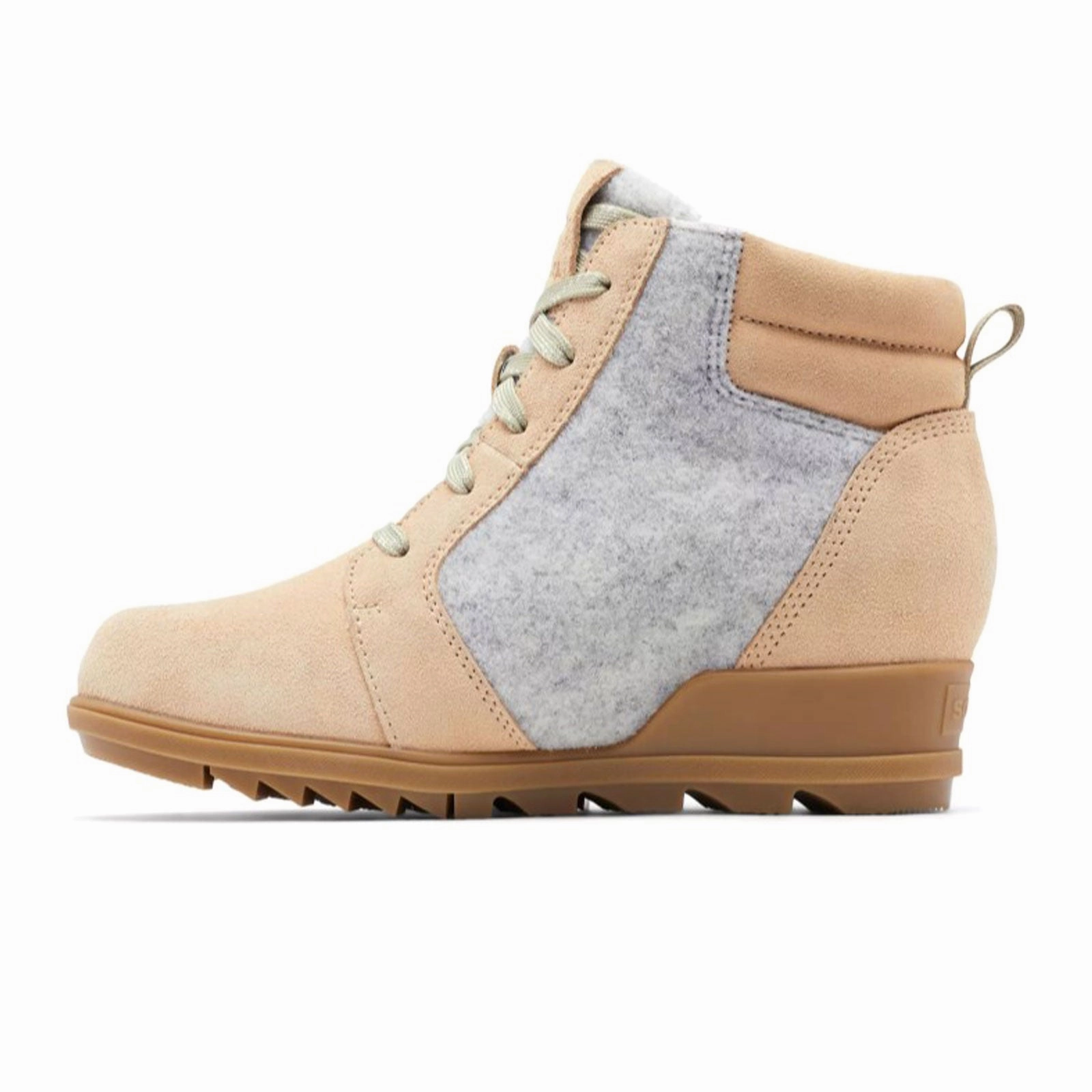 Thermal Core All Day Wear High Utility Sorel Evie Lace Wedge Ankle Boot (Women) - Ceramic/Natural