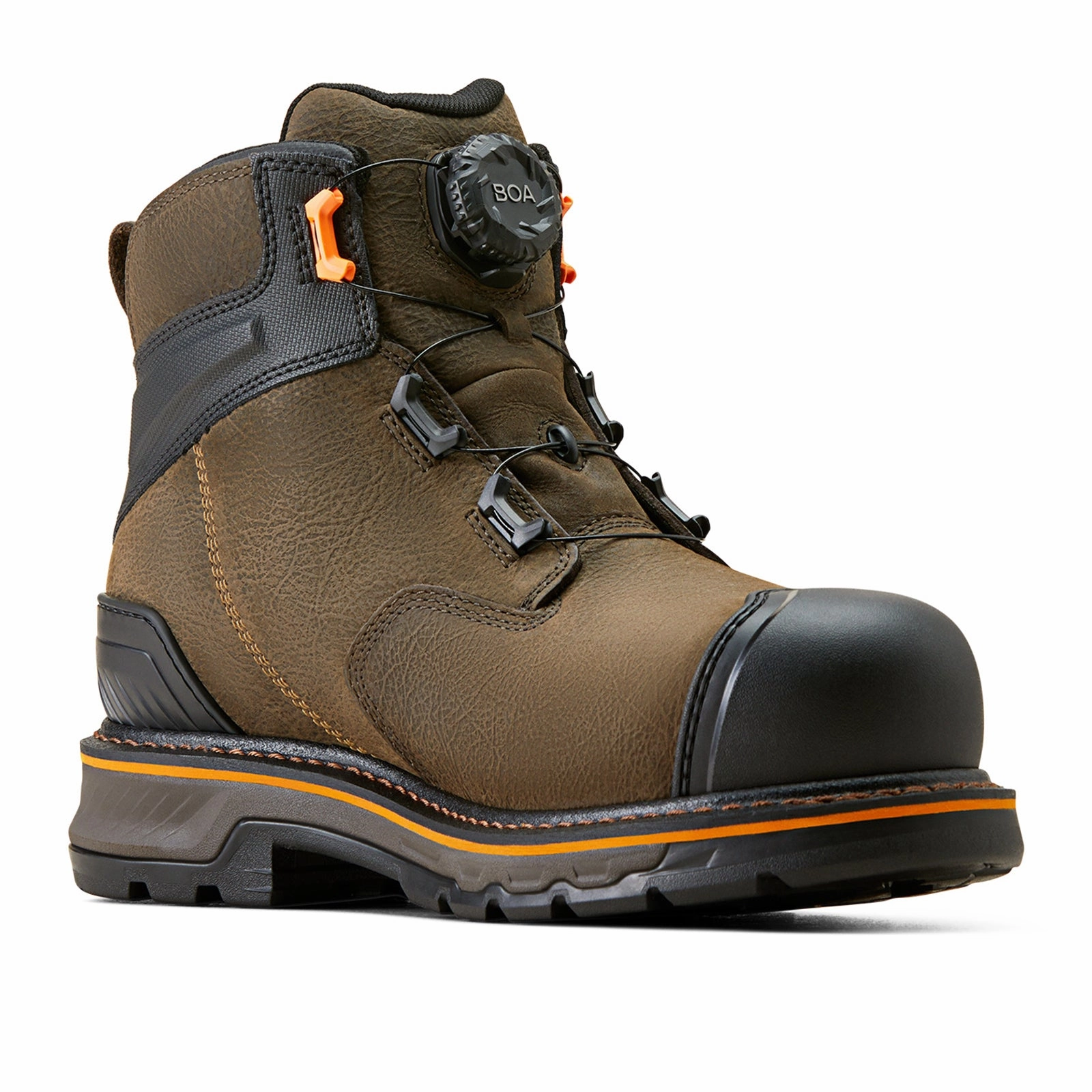 Lace   Up Closure Ariat MNS Stump Jumper 6" BOA Waterproof Composite Toe Work Boot (Men) - Iron Coffee