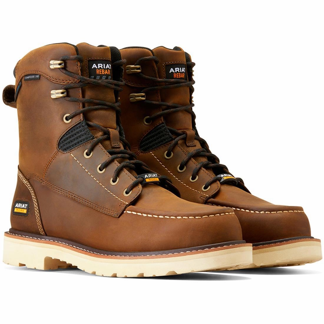 Ventilated Mesh Upper Seamless Rebar Lift 8 inch Composite-Toe Waterproof Work Boot Distressed Brown