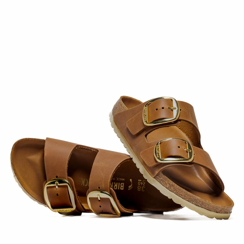 Smooth Toe Responsive Bounce Foam Women's Birkenstock Arizona Big Buckle Oiled Leather - Cognac