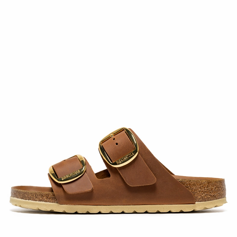 Women's Birkenstock Arizona Big Buckle Oiled Leather - Cognac Moisture Management Fabric