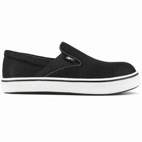 Women's Comfortie Steel-Toe Slip on Work Shoe Black/White Breathable Insole Cover Retro-inspired