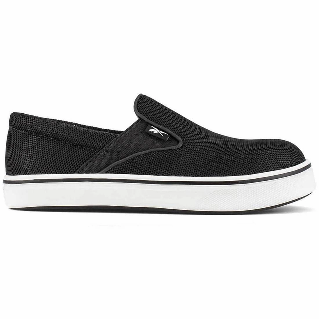 Women's Comfortie Steel-Toe Slip on Work Shoe Black/White Breathable Insole Cover Retro-inspired