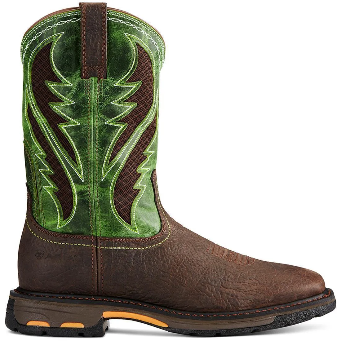 WorkHog VentTEK Composite-Toe Wide Square Toe Work Boot Bruin Brown Multi Surface Traction Grid