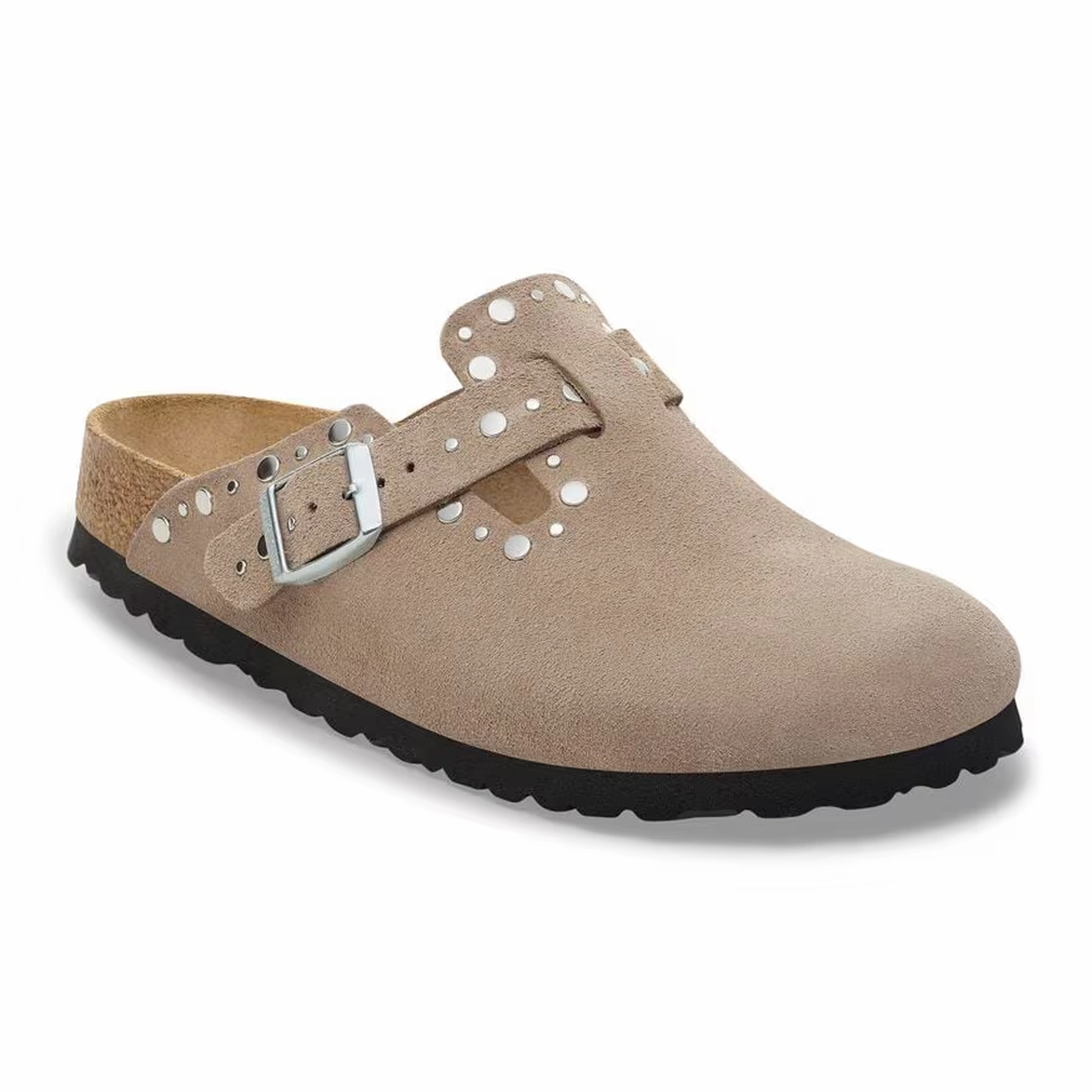 Birkenstock Boston Rivet Clog (Women) - Taupe Suede Ergonomic Support Adjustable Walking Shoes